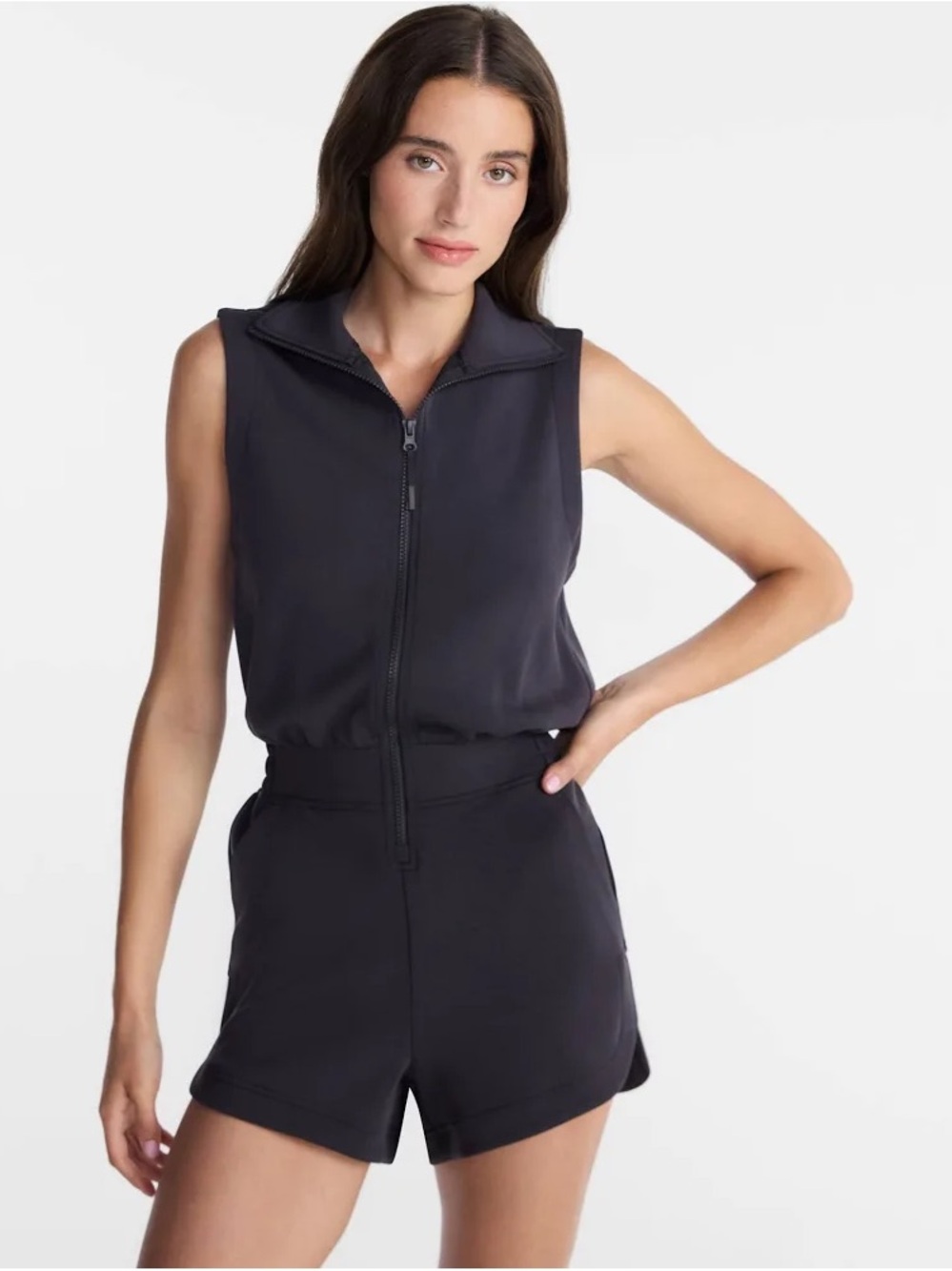 Avia Scubaknit Black Sleeveless Zip Romper
